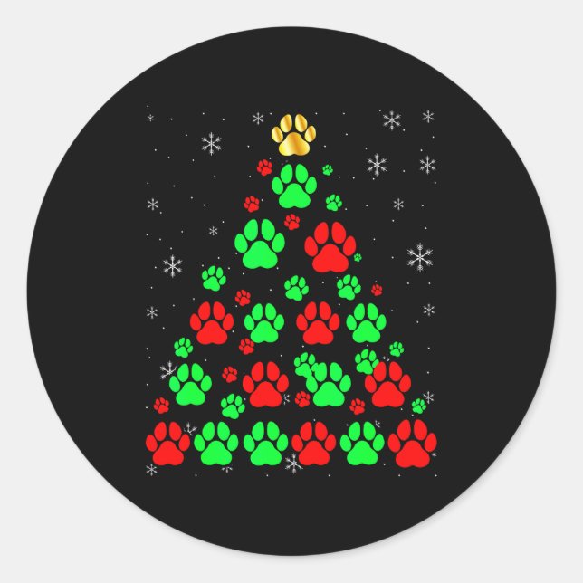 Sticker Rond Dog Print Christmas Tree Funny Dog Lovers Christma (Devant)