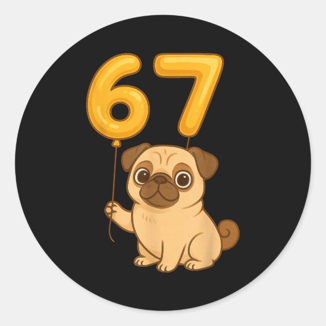 Sticker Rond Dog Pug 67 Meme Six Seven Balloon Funny Gen Alpha  (Devant)