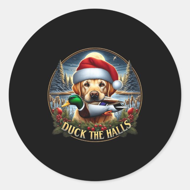 Sticker Rond Dog Santa Duck Hunting Christmas Funny Adventure A (Devant)