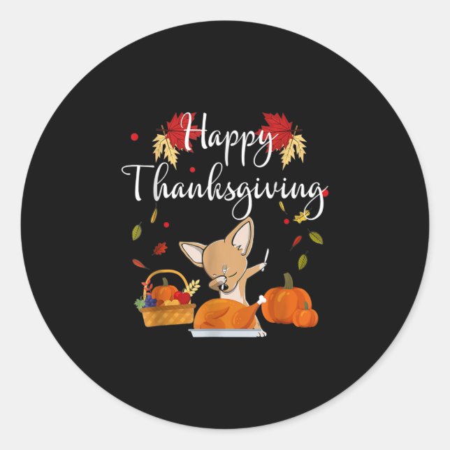 Sticker Rond Dog Turkey Happy Thanksgiving (Devant)