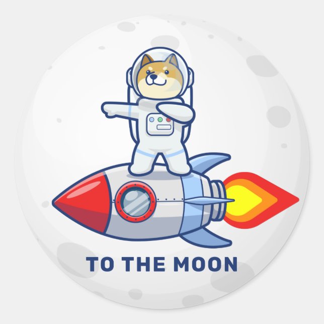 Sticker Rond Dogecoin À La Lune Rocket Man Space Doge Crypto (Devant)