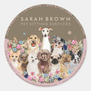 Sticker Rond Dogs de Brown Pink Pet Sitting