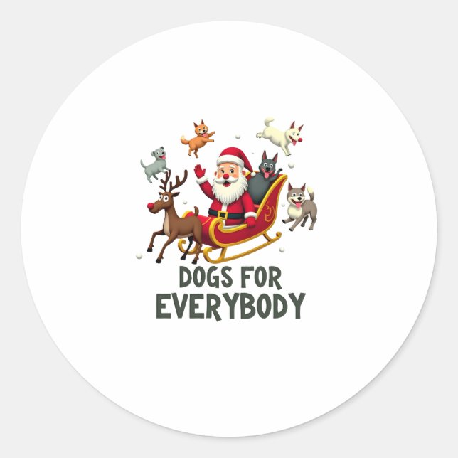 Sticker Rond Dogs For Everybody Santa Funny Christmas Xmas (3) (Devant)