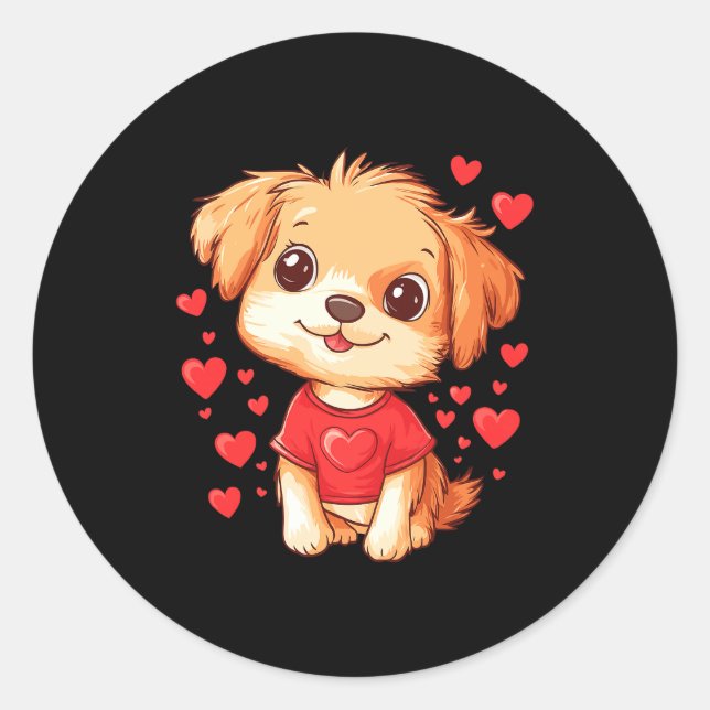 Sticker Rond Dogs Lover Heart Girls Puppy Valentine’s Day Women (Devant)