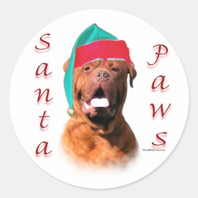 Sticker Rond Dogue de Bordeaux Père Noël Paws (Devant)