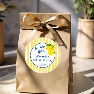 Sticker Rond Dolce vita jaune citrons italien douche nuptiale