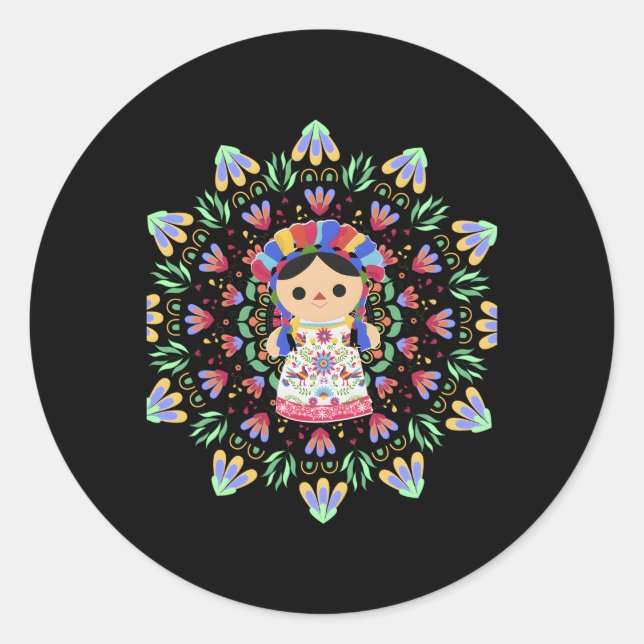 Sticker Rond Doll-Lele-Maria - Impression mexicaine brodée (Devant)