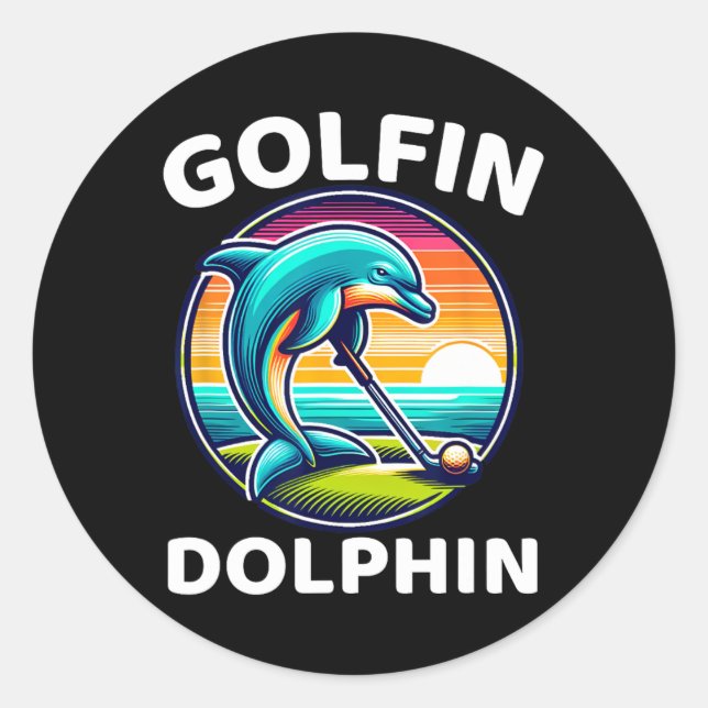 Sticker Rond Dolphin Golfin Funny Mammifère de mer Dauphin Joue (Devant)