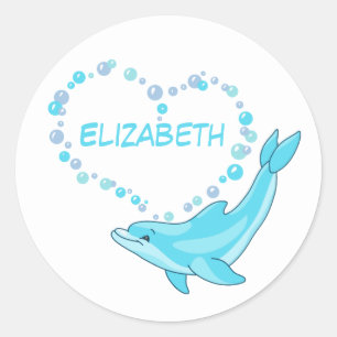 Sticker Rond Dolphin Heart Personnalisé