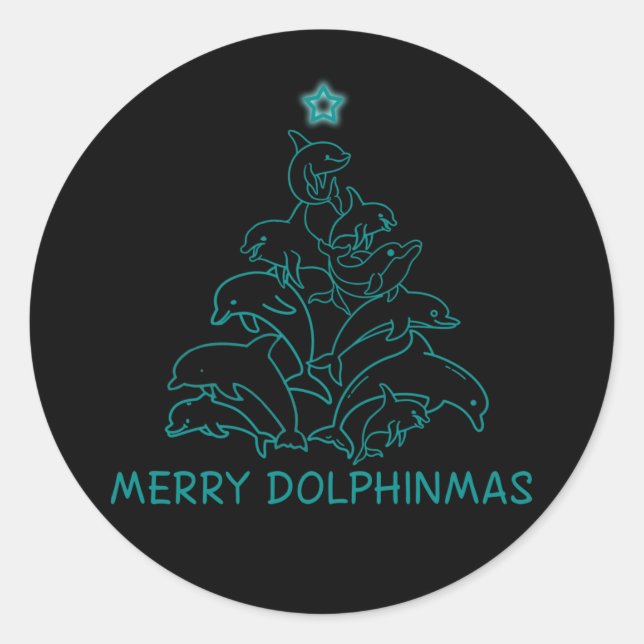 Sticker Rond Dolphin Lover Venin | Dolphin Merry Christmas Tree (Devant)
