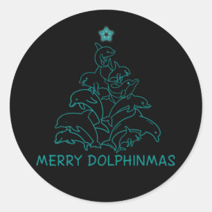 Sticker Rond Dolphin Lover Venin   Dolphin Merry Christmas Tree