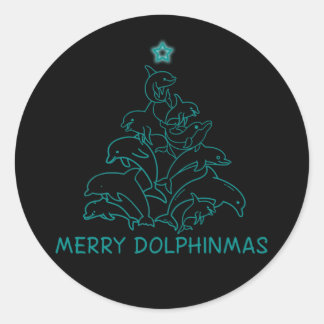 Sticker Rond Dolphin Lover Venin | Dolphin Merry Christmas Tree