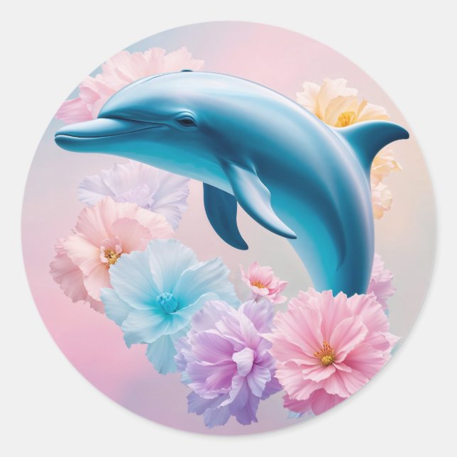 STICKER ROND DOLPHINE FLORALE (Devant)
