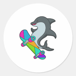 Sticker Rond Dolpin comme patineur avec skateboard