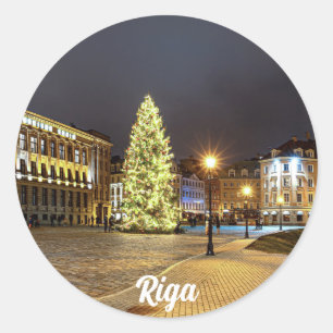 Sticker Rond Dôme Carré avec sapin de Noël à Riga