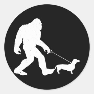 Sticker Rond Don de chien   Bigfoot Walking Dachshund Funny Wie