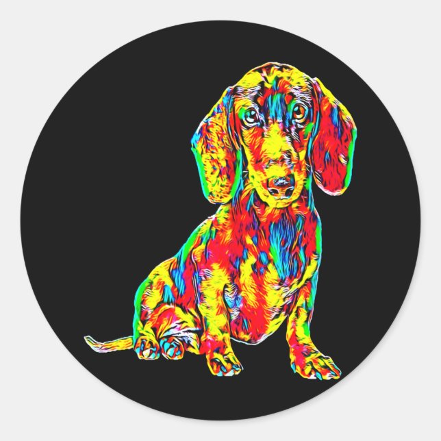 Sticker Rond Don de chien | Dachshund Couleur complète Nice (Devant)