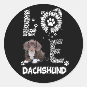 Sticker Rond Don de chien Dachshund Lovely Flower