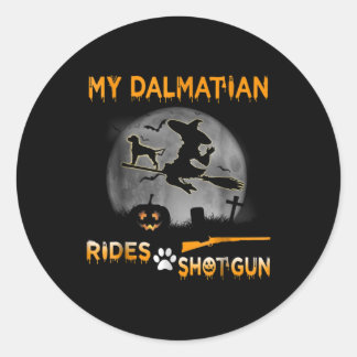 Sticker Rond Don de chien | My Dalmatian Rides Shotgun