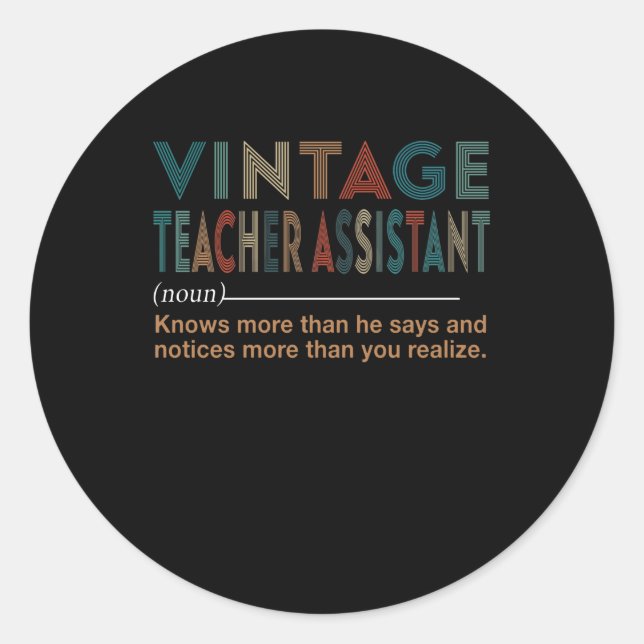 Sticker Rond Don de l'enseignant | Assistant enseignant Vintage (Devant)