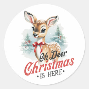 Sticker Rond Don de Noël Oh Deer Noël est ici