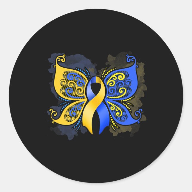 Sticker Rond Don de papillon de sensibilisation au syndrome de  (Devant)