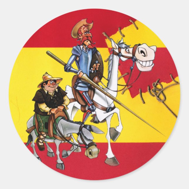 Sticker Rond DON QUIJOTE&SANCHO - Drapeau espagnol du moulin à  (Devant)