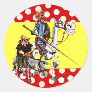 Sticker Rond DON QUIJOTE & SANCHO & Drapeau flamenco-espagnol