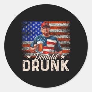Sticker Rond Donald Drunk Trump Boire de la bière 4 juillet Amé