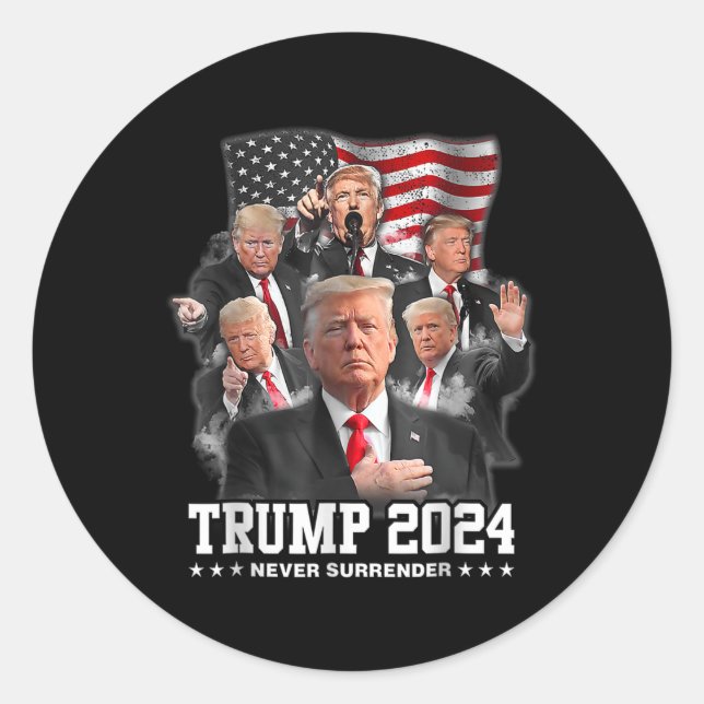Sticker Rond Donald J Trump 2024 ne se rend jamais (Devant)