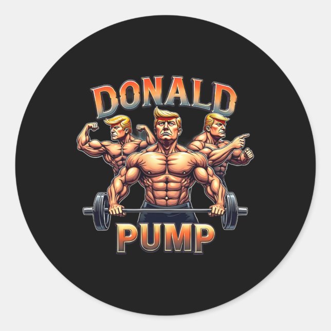 Sticker Rond Donald Pump Musculation Drôle Gym Mème  (Devant)