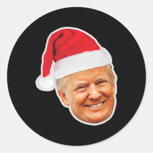 Sticker Rond Donald Trump avec un chapeau de Père Noël Supporte