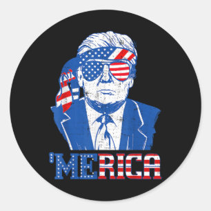 Sticker Rond Donald Trump Chemise Merica Trump Drapeau américai