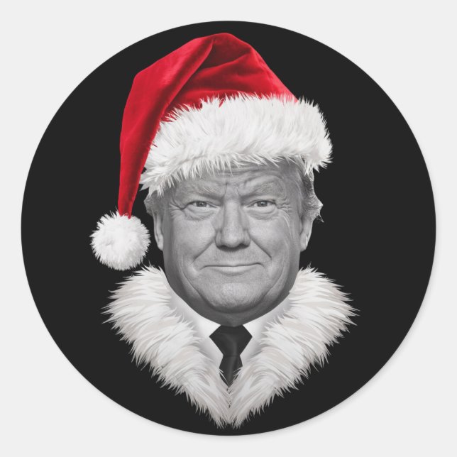 Sticker Rond Donald Trump Christmas Funny Santa Hat Don (Devant)
