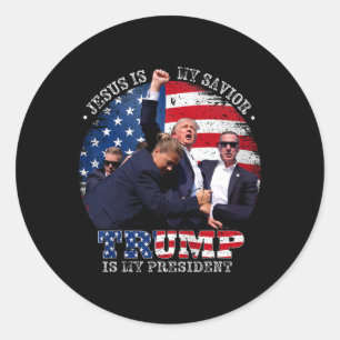 Sticker Rond Donald Trump Combattre Jésus Est Mon Sauveur Trump