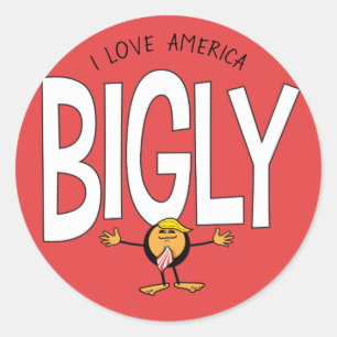 Sticker Rond Donald Trump Emoji - J'aime l'Amérique avec passio