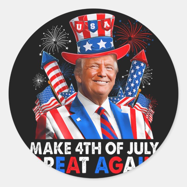 Sticker Rond Donald Trump Feu patriotique Faire 4 juillet G (Devant)