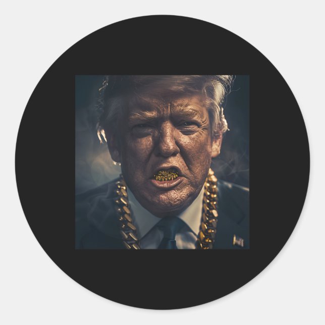 Sticker Rond Donald Trump Gold Grillz (Devant)