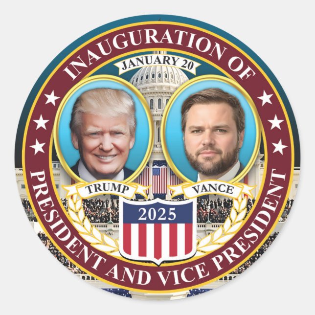 Sticker Rond Donald Trump J.D. Vance Inauguration Jan 20, 2025 (Devant)