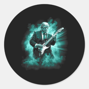 Sticker Rond Donald Trump jouant de la guitare électrique rock