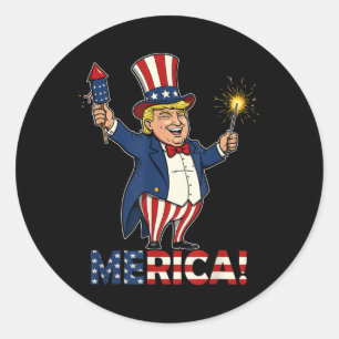 Sticker Rond Donald Trump Merica 4 juillet Fireworks Patrioti