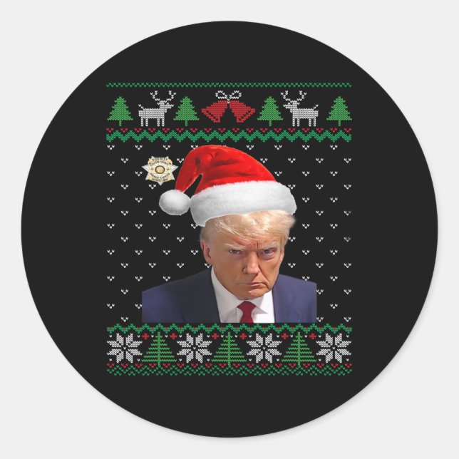 Sticker Rond Donald Trump Mug Tiré Un Vilain Noël (Devant)