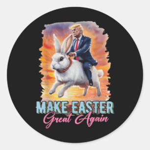 Sticker Rond Donald Trump Riding Bunny Rendre la Pâques grande