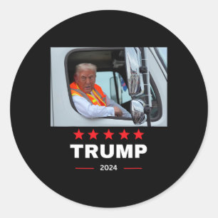 Sticker Rond Donald Trump roule dans un camion à benne 2