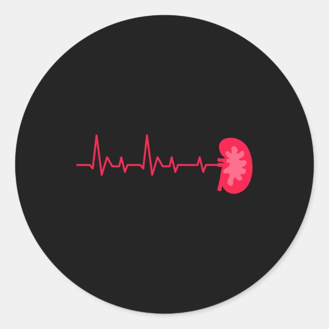 Sticker Rond Donateur de rein - Ekg Heartbeat Kidney Disease Aw (Devant)