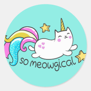 Sticker Rond Donc Meowgical Cute Unicorn kitty parties scintill