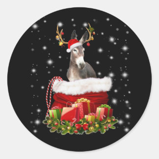 Sticker Rond Donkey Lover Venin | Happy Donkey Merry Christmas