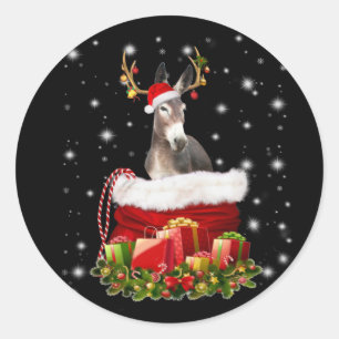Sticker Rond Donkey Lover Venin Happy Donkey Merry Christmas