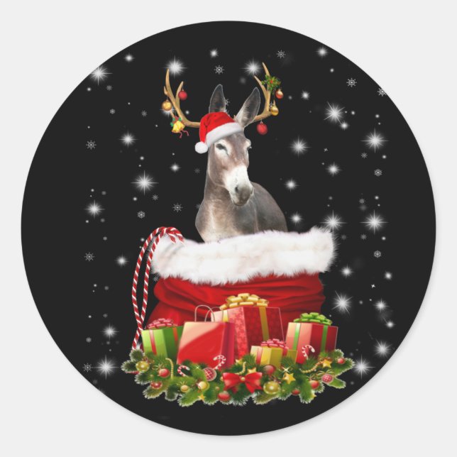 Sticker Rond Donkey Lover Venin | Happy Donkey Merry Christmas (Devant)