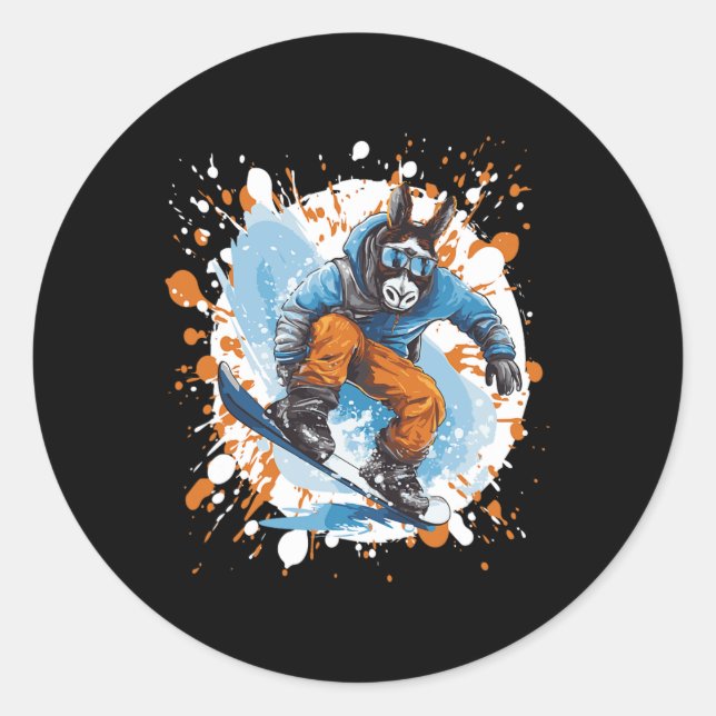 Sticker Rond Donkey Snowboard Animal Snowboard (Devant)